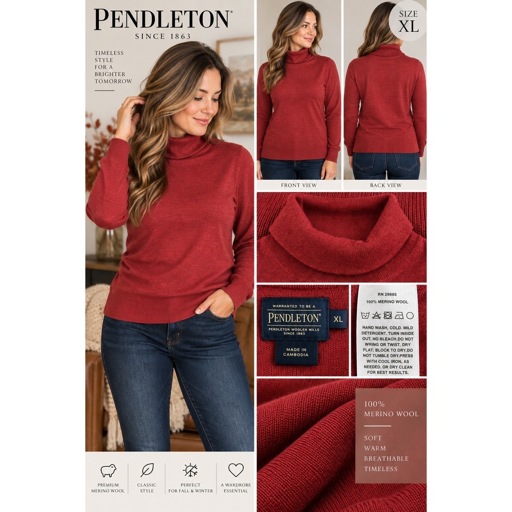Pendleton Merino Wool Turtleneck Sweater Womens XL Red NWT
